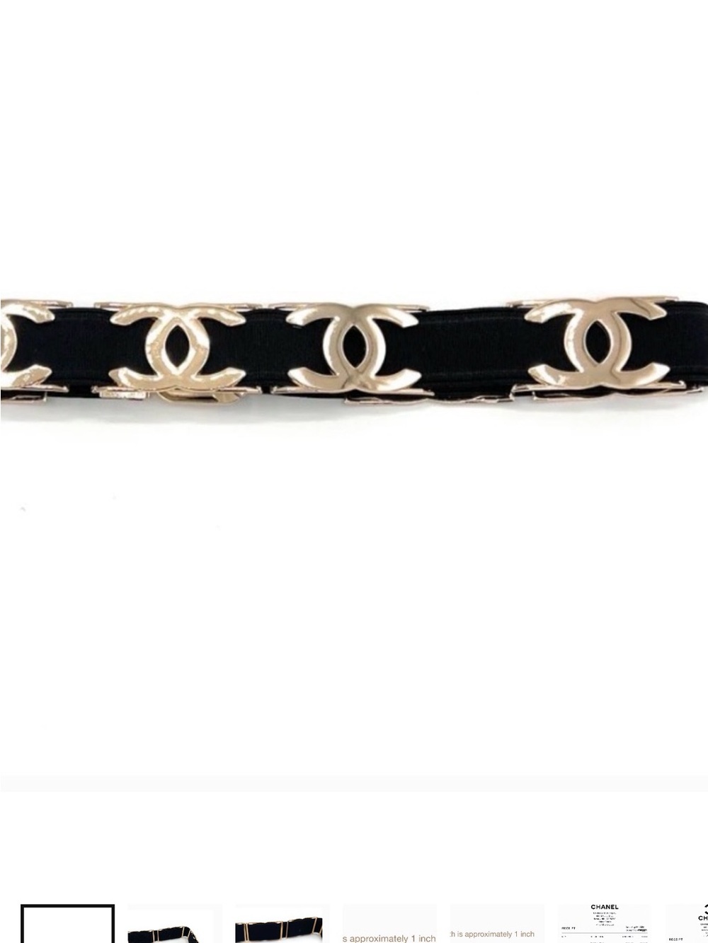 CHANEL Black Elastic Belt with Gold CC Chain Accents STAINLESS STEEL NEVER TARN